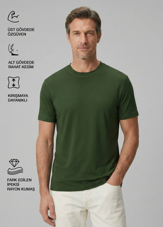 Cappadocia | Brushed Rayon Fluid - Qsimple Muscle Fit Hide Belly Tshirt - Derin Haki SIMPLEQLOTH