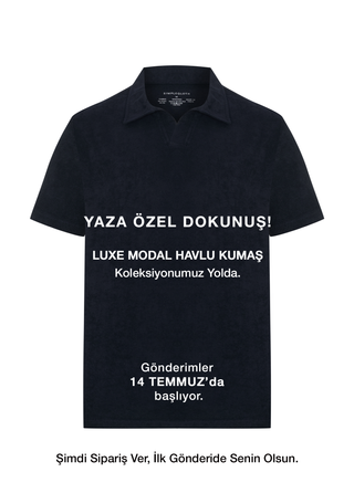 Qsimple Towelling Polo Luxe Modal Lacivert Muscle Up Fit T-Shirts