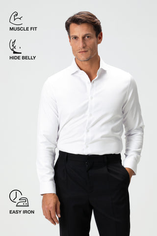 The Leader | Qsimple Muscle Fit İtalyan Yaka - Easy Iron Gömlek – Beyaz SIMPLEQLOTH