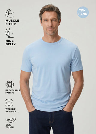 Bosphorus | Premium Modal Qsimple Muscle Up Fit Tişört – Light Blue My Store