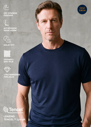 Lyon I İpeksi Merserize Lenzing Tencel - Muscle Up Hide Belly Fit Tshirt - Deep Indigo SIMPLEQLOTH