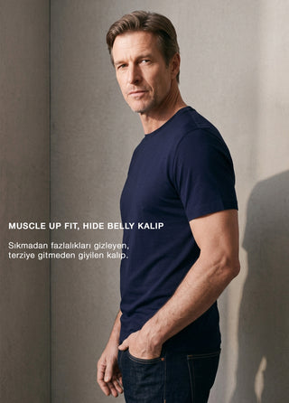Lyon I İpeksi Merserize Lenzing Tencel - Muscle Up Hide Belly Fit Tshirt - Deep Indigo SIMPLEQLOTH