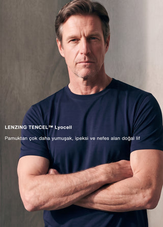 Lyon I İpeksi Merserize Lenzing Tencel - Muscle Up Hide Belly Fit Tshirt - Deep Indigo SIMPLEQLOTH