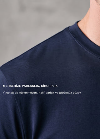 Lyon I İpeksi Merserize Lenzing Tencel - Muscle Up Hide Belly Fit Tshirt - Deep Indigo SIMPLEQLOTH