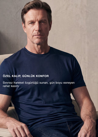 Lyon I İpeksi Merserize Lenzing Tencel - Muscle Up Hide Belly Fit Tshirt - Deep Indigo SIMPLEQLOTH