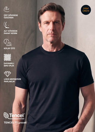 Lyon I İpeksi Merserize Lenzing Tencel - Muscle Up Hide Belly Fit Tshirt - Midnight Black SIMPLEQLOTH