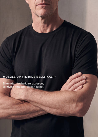 Lyon I İpeksi Merserize Lenzing Tencel - Muscle Up Hide Belly Fit Tshirt - Midnight Black SIMPLEQLOTH