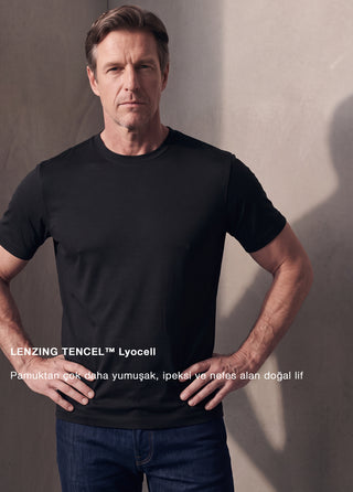 Lyon I İpeksi Merserize Lenzing Tencel - Muscle Up Hide Belly Fit Tshirt - Midnight Black SIMPLEQLOTH