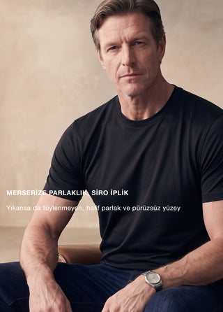 Lyon I İpeksi Merserize Lenzing Tencel - Muscle Up Hide Belly Fit Tshirt - Midnight Black SIMPLEQLOTH