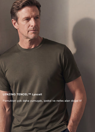 Lyon I İpeksi Merserize Lenzing Tencel - Muscle Up Hide Belly Fit Tshirt - Smoked Khaki SIMPLEQLOTH