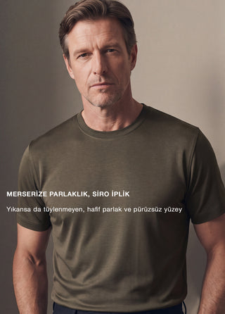 Lyon I İpeksi Merserize Lenzing Tencel - Muscle Up Hide Belly Fit Tshirt - Smoked Khaki SIMPLEQLOTH
