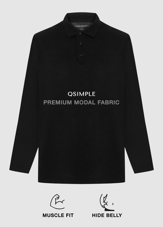 Milano | Polo Uzun Kollu – Qsimple Muscle Up Fit T-shirt - Siyah