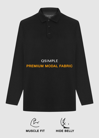 Milano | Polo Uzun Kollu – Qsimple Muscle Up Fit T-shirt - Siyah