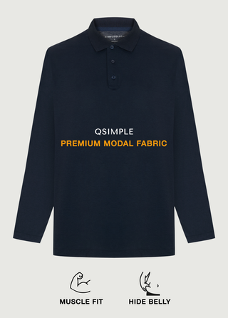 Milano | Polo Uzun Kollu – Qsimple Muscle Up Fit T-shirt - Koyu Lacivert