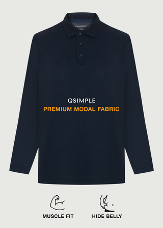 Milano | Polo Uzun Kollu – Qsimple Muscle Up Fit T-shirt - Koyu Lacivert