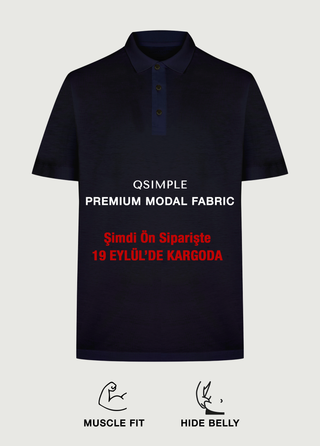 Monaco | Polo Kısa Kollu – Qsimple Muscle Up Fit T-shirt - Koyu Lacivert