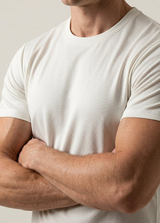 OSAKA | Rayon Luxe Touch - Kırışmaz - Qsimple Muscle Up Fit Hide Belly Tshirt - Off-White SIMPLEQLOTH