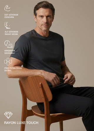 OSAKA | Rayon Luxe Touch - Kırışmaz - Qsimple Muscle Up Fit Hide Belly Tshirt - Volcanic Anthracite SIMPLEQLOTH