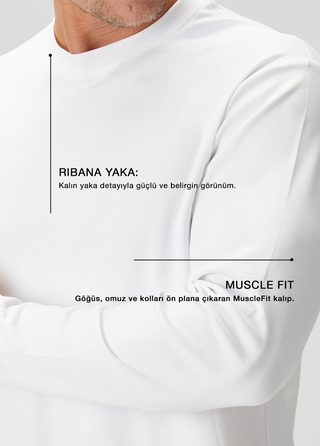 Oslo | Uzun Kollu Tişört – Premium Interlok Qsimple Muscle Up Fit - Beyaz SIMPLEQLOTH