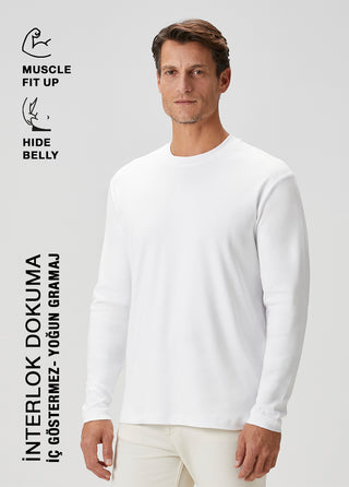 Oslo | Uzun Kollu Tişört – Premium Interlok Qsimple Muscle Up Fit - Beyaz SIMPLEQLOTH