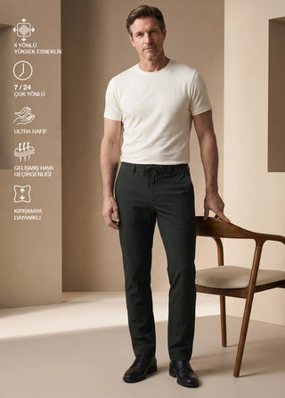 PERGAMON | Kırışmaz 4 Yöne Esneyen Nefes Alabilen 7/24 Teknik Jogger Pantolon - Haki SIMPLEQLOTH
