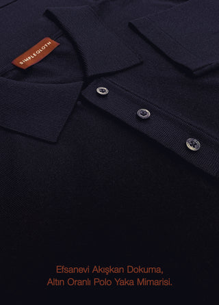 SARDIS | 4 Mevsim Uzun Kol Triko Rayon Polo Tshirt - Muscle Up Hide Belly Fit - Dark Navy SIMPLEQLOTH