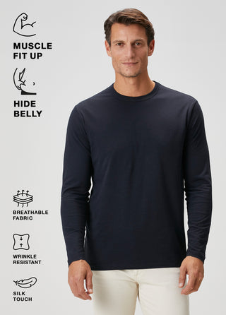 Siena | Uzun Kollu – Qsimple Muscle Fit Bisiklet Yaka Tişört - Koyu Lacivert My Store