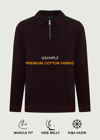 St. Moritz | Polo Yarım Fermuarlı Sweatshirt – Bordo-Lacivert Melanj