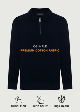 St. Moritz | Polo Yarım Fermuarlı Sweatshirt – Koyu Lacivert