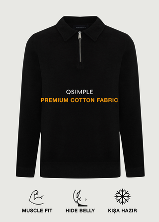 St. Moritz | Polo Yarım Fermuarlı Sweatshirt – Siyah