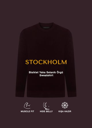 Stockholm | Bisiklet Yaka Sweatshirt-Bordo-Lacivert Melanj My Store