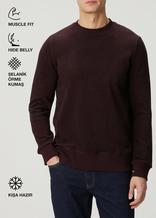 Stockholm | Bisiklet Yaka Sweatshirt-Bordo-Lacivert Melanj