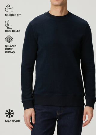 Stockholm | Bisiklet Yaka Sweatshirt-Koyu Lacivert