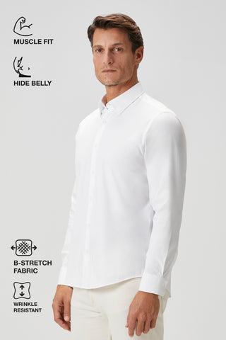 The Strategist | Travel B-Stretch Muscle Fit Gömlek-Beyaz SIMPLEQLOTH