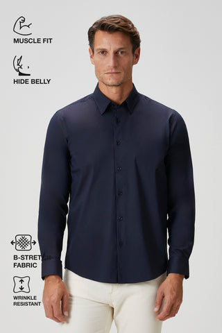 The Strategist | Travel B-Stretch Muscle Fit Gömlek-Koyu Lacivert SIMPLEQLOTH