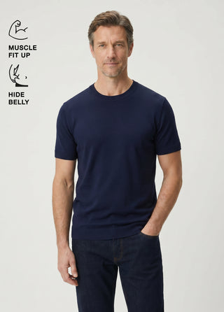 Tokyo | Rayon Silky Knit - Qsimple Muscle Fit Hide Belly Tshirt - Navy My Store
