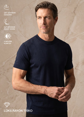 Tokyo | Rayon Silky Knit - Qsimple Muscle Fit Hide Belly Tshirt - Navy My Store