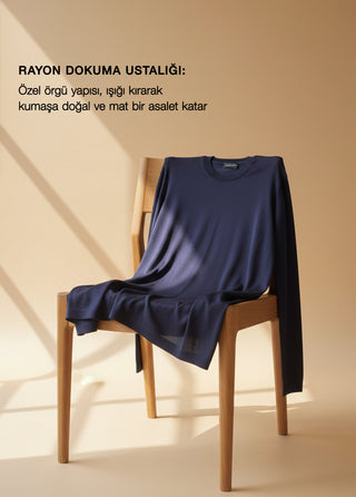 TROIA | Rayon 4 Mevsim - Muscle Up Hide Belly Fit - Uzun Kol Triko Tshirt - Koyu Lacivert SIMPLEQLOTH
