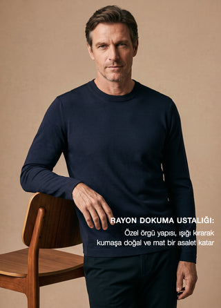 TROIA | Rayon 4 Mevsim - Muscle Up Hide Belly Fit - Uzun Kol Triko Tshirt - Koyu Lacivert SIMPLEQLOTH