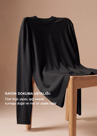 TROIA | Rayon 4 Mevsim - Muscle Up Hide Belly Fit - Uzun Kol Triko Tshirt - Siyah SIMPLEQLOTH
