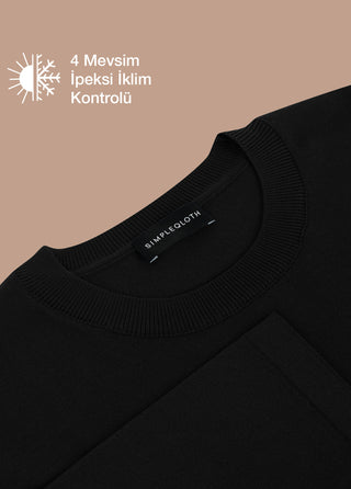 TROIA | Rayon 4 Mevsim - Muscle Up Hide Belly Fit - Uzun Kol Triko Tshirt - Siyah SIMPLEQLOTH
